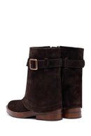Women's Brown Zippered Suede Leather Biker Boots | Derimod Women's Brown Zippered Suede Leather Biker Boots | Derimod