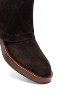 Women's Brown Zippered Suede Leather Biker Boots | Derimod Women's Brown Zippered Suede Leather Biker Boots | Derimod
