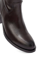 Woman Brown Zippered Chunky Heels Leather Boot | Derimod Woman Brown Zippered Chunky Heels Leather Boot | Derimod
