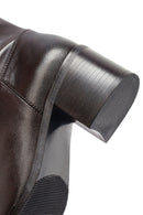 Woman Brown Zippered Chunky Heels Leather Boot | Derimod Woman Brown Zippered Chunky Heels Leather Boot | Derimod