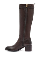 Woman Brown Zippered Chunky Heels Leather Boot | Derimod Woman Brown Zippered Chunky Heels Leather Boot | Derimod