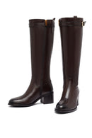 Woman Brown Zippered Chunky Heels Leather Boot | Derimod Woman Brown Zippered Chunky Heels Leather Boot | Derimod