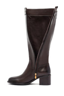Woman Brown Zippered Chunky Heels Leather Boot | Derimod Woman Brown Zippered Chunky Heels Leather Boot | Derimod