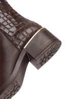 Women's Brown Zippered Short Thick Heeled Leather Boot | Derimod Women's Brown Zippered Short Thick Heeled Leather Boot | Derimod