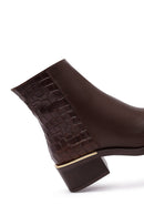 Women's Brown Zippered Short Thick Heeled Leather Boot | Derimod Women's Brown Zippered Short Thick Heeled Leather Boot | Derimod