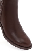 Women's Brown Zippered Short Thick Heeled Leather Boot | Derimod Women's Brown Zippered Short Thick Heeled Leather Boot | Derimod