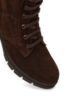 Women's Brown Zippered Thick Heeled Suede Leather Boot | Derimod Women's Brown Zippered Thick Heeled Suede Leather Boot | Derimod