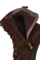 Women's Brown Zippered Thick Heeled Suede Leather Boot | Derimod Women's Brown Zippered Thick Heeled Suede Leather Boot | Derimod