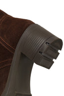 Women's Brown Zippered Thick Heeled Suede Leather Boot | Derimod Women's Brown Zippered Thick Heeled Suede Leather Boot | Derimod