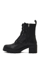 Women's Black Zippered Thick Heeled Leather Boot | Derimod Women's Black Zippered Thick Heeled Leather Boot | Derimod
