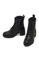 Women's Black Zippered Thick Heeled Leather Boot | Derimod Women's Black Zippered Thick Heeled Leather Boot | Derimod