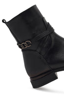 Women's Black Zippered Buckled Leather Boot | Derimod Women's Black Zippered Buckled Leather Boot | Derimod