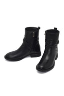 Women's Black Zippered Buckled Leather Boot | Derimod Women's Black Zippered Buckled Leather Boot | Derimod