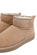 Woman Beige Fur Suede Leather Teddy Bot | Derimod Woman Beige Fur Suede Leather Teddy Bot | Derimod