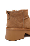 Woman Tan Thick-Soled Furry Suede Leather Teddy Bot | Derimod Woman Tan Thick-Soled Furry Suede Leather Teddy Bot | Derimod