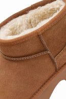 Woman Tan Thick-Soled Furry Suede Leather Teddy Bot | Derimod Woman Tan Thick-Soled Furry Suede Leather Teddy Bot | Derimod