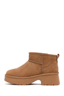 Woman Tan Thick-Soled Furry Suede Leather Teddy Bot | Derimod Woman Tan Thick-Soled Furry Suede Leather Teddy Bot | Derimod