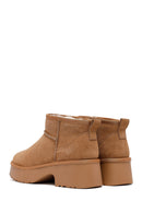 Woman Tan Thick-Soled Furry Suede Leather Teddy Bot | Derimod Woman Tan Thick-Soled Furry Suede Leather Teddy Bot | Derimod