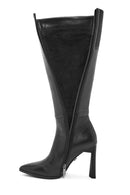 Women's Black Zippered Thin High Heel Leather Boot | Derimod Women's Black Zippered Thin High Heel Leather Boot | Derimod