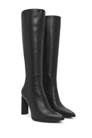 Women's Black Zippered Thin High Heel Leather Boot | Derimod Women's Black Zippered Thin High Heel Leather Boot | Derimod