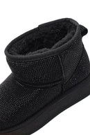 Women's Black Thick-Soled Studded Leather Teddy Boots | Derimod Women's Black Thick-Soled Studded Leather Teddy Boots | Derimod