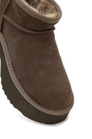 Women's Mink Thick-Soled Suede Leather Teddy Boots | Derimod Women's Mink Thick-Soled Suede Leather Teddy Boots | Derimod