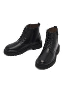 Men's Black Lace-Up Zipper Leather Casual Boots | Derimod Men's Black Lace-Up Zipper Leather Casual Boots | Derimod