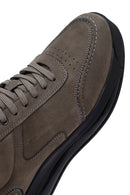 Men's Gray Lace-Up Thick-Soled Nubuck Leather Sneakers | Derimod Men's Gray Lace-Up Thick-Soled Nubuck Leather Sneakers | Derimod