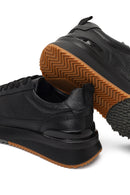 Erkek Siyah Bağcıklı Kalın Tabanlı Deri Sneaker | Derimod Erkek Siyah Bağcıklı Kalın Tabanlı Deri Sneaker | Derimod