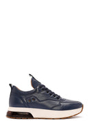 Men's Navy Blue Lace-Up Thick-Soled Leather Sneakers | Derimod Men's Navy Blue Lace-Up Thick-Soled Leather Sneakers | Derimod