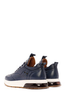 Men's Navy Blue Lace-Up Thick-Soled Leather Sneakers | Derimod Men's Navy Blue Lace-Up Thick-Soled Leather Sneakers | Derimod