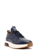 Men's Navy Blue Lace-Up Thick-Soled Leather Sneakers | Derimod Men's Navy Blue Lace-Up Thick-Soled Leather Sneakers | Derimod
