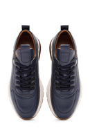 Men's Navy Blue Lace-Up Thick-Soled Leather Sneakers | Derimod Men's Navy Blue Lace-Up Thick-Soled Leather Sneakers | Derimod
