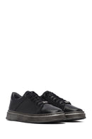 Erkek Siyah Bağcıklı Deri Sneaker | Derimod Erkek Siyah Bağcıklı Deri Sneaker | Derimod