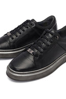Erkek Siyah Bağcıklı Deri Sneaker | Derimod Erkek Siyah Bağcıklı Deri Sneaker | Derimod