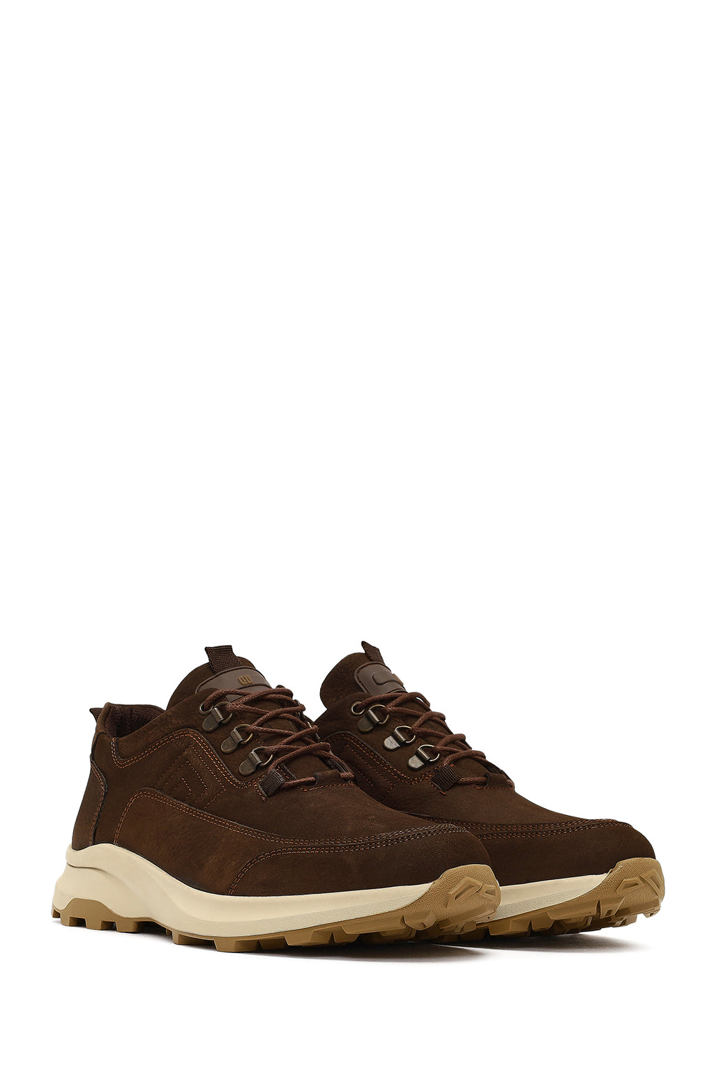 Erkek Kahverengi Bağcıklı Kalın Tabanlı Nubuk Deri Casual Sneaker