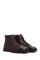 Men's Brown Lace-Up Zipper Leather Sports Boots | Derimod Men's Brown Lace-Up Zipper Leather Sports Boots | Derimod