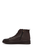 Men's Brown Lace-Up Zipper Leather Sports Boots | Derimod Men's Brown Lace-Up Zipper Leather Sports Boots | Derimod