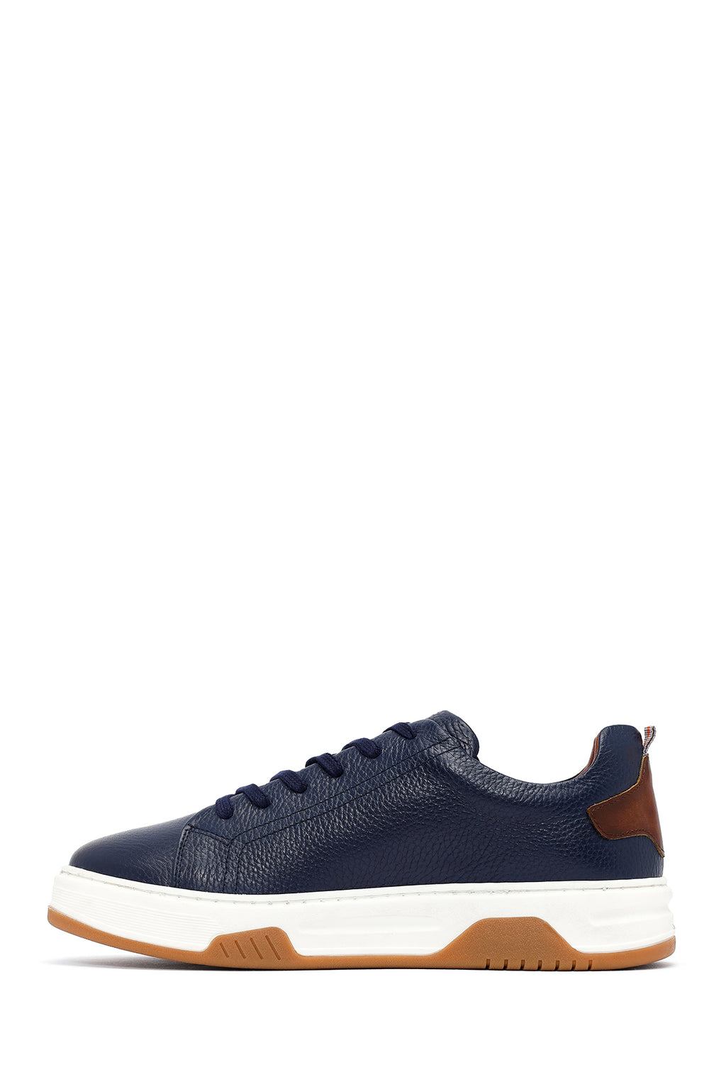 Erkek Lacivert Bağcıklı Kalın Tabanlı Deri Sneaker