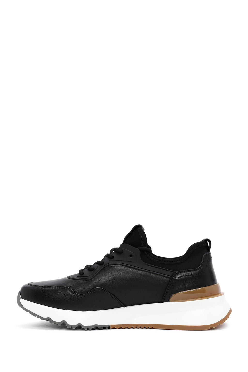 Erkek Siyah Bağcıklı Kalın Tabanlı Deri Casual Sneaker
