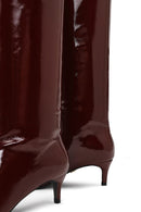 Women's Burgundy Short Thin Heeled Patent Leather Boot | Derimod Women's Burgundy Short Thin Heeled Patent Leather Boot | Derimod
