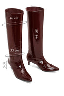 Women's Burgundy Short Thin Heeled Patent Leather Boot | Derimod Women's Burgundy Short Thin Heeled Patent Leather Boot | Derimod