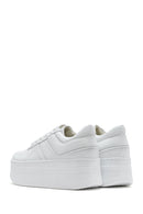 Women's White Lace-up Thick-Sole Leather Sneaker | Derimod Women's White Lace-up Thick-Sole Leather Sneaker | Derimod