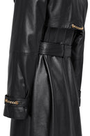 Jenny -X Women's Black Belt Detailed Leather Trench Coat | Derimod Jenny -X Women's Black Belt Detailed Leather Trench Coat | Derimod