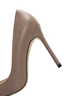 Women's Beige Thin Heeled Leather Stiletto | Derimod Women's Beige Thin Heeled Leather Stiletto | Derimod