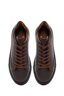 Men's Brown Lace-Up Thick-Soled Leather Sneakers | Derimod Men's Brown Lace-Up Thick-Soled Leather Sneakers | Derimod