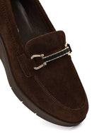 Women's Brown Buckled Wedge Heel Suede Leather Comfort Loafer | Derimod Women's Brown Buckled Wedge Heel Suede Leather Comfort Loafer | Derimod