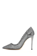 Women's Silver Stone High Thin Heel Leather Stiletto | Derimod Women's Silver Stone High Thin Heel Leather Stiletto | Derimod
