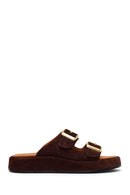 Woman Brown Double-Buckle Thick-Soled Suede Slipper | Derimod Woman Brown Double-Buckle Thick-Soled Suede Slipper | Derimod