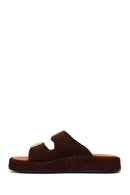 Woman Brown Double-Buckle Thick-Soled Suede Slipper | Derimod Woman Brown Double-Buckle Thick-Soled Suede Slipper | Derimod